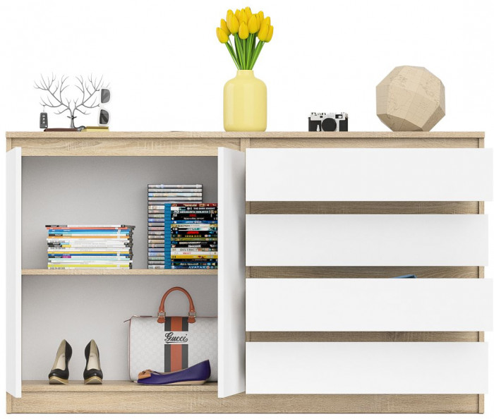 Мори Комод МК1600.1, цвет дуб сонома/белый, ШхГхВ 160,4х41х94 см., НЕ универсальная сборка