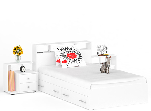 Камелия Кровать с ящиками 1200 + две тумбы, белый