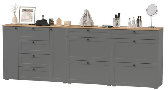 Остин 16.221 Комод + 16.121 Тумба для обуви + 16.121 Тумба для обуви, серый графит/дуб крафт золотой