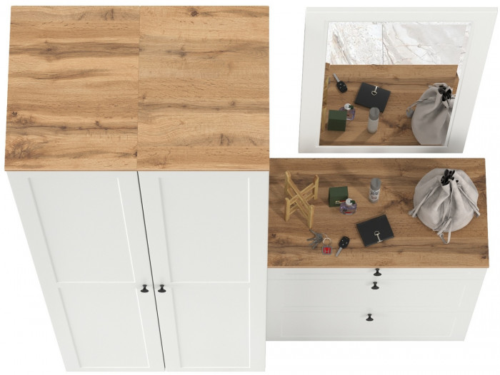 Остин Прихожая 34, цвет белый шагрень/дуб крафт золотой, ШхГхВ 160х54,3х229,6 см., универсальная сборка