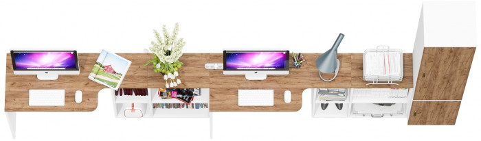 Лидер-8 Стол + Стол + Пенал МД 21Б, белый шагрень/крафт золото