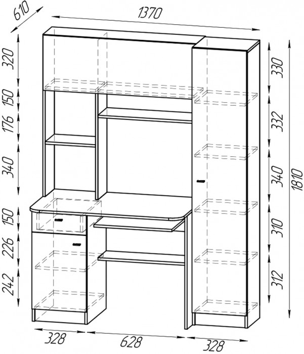 Стол 6-0603 Альфа + кресло 103 серое, цвет ясень шимо светлый, ШхГхВ 137х61х181 см., универсальная сборка