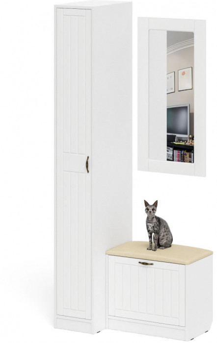 Прихожая П-6 Компоновка № 40, белая шагрень/фасады МДФ белое дерево фрезеровка прованс