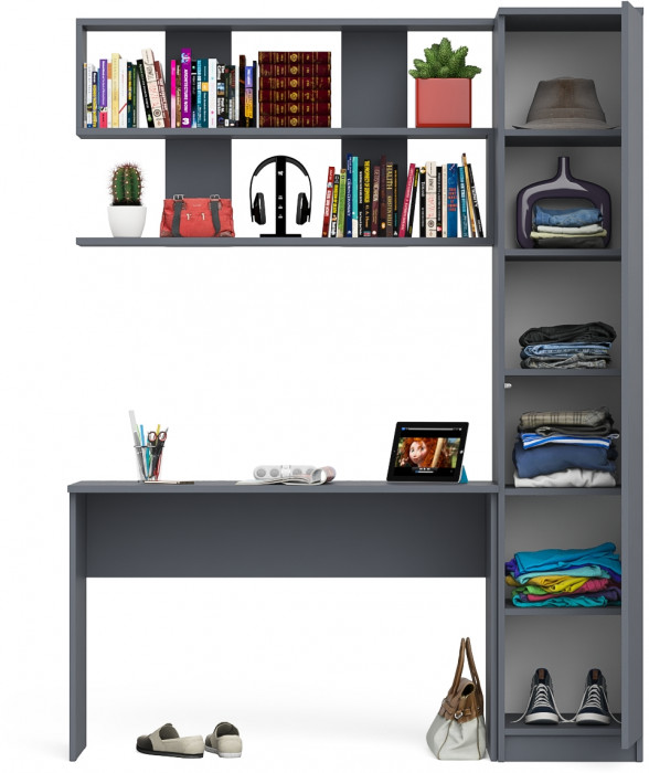 Мори Стол письменный МСП1200.1 + Пенал МШ400.1 + Полка 1200, цвет графит, ШхГхВ 160,8х50,4х209,6 см., универсальная сборка