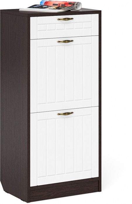 Прихожая П-6 Тумба для обуви 2 секции, венге/фасады МДФ белое дерево фрезеровка прованс