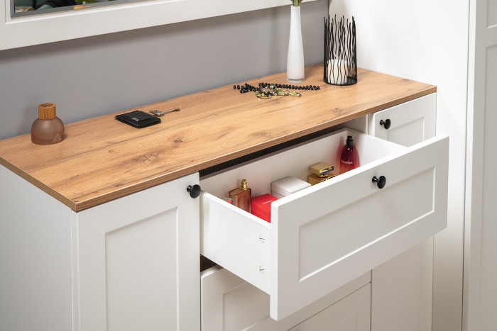 Остин Прихожая 33, цвет белый шагрень/дуб крафт золотой, ШхГхВ 200х54,3х229,6 см., универсальная сборка