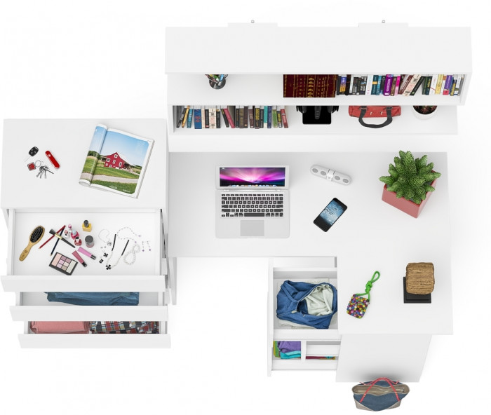 Мори компьютерный стол МС-16 правый + Комод МК700.5 + Полка 1200, белый