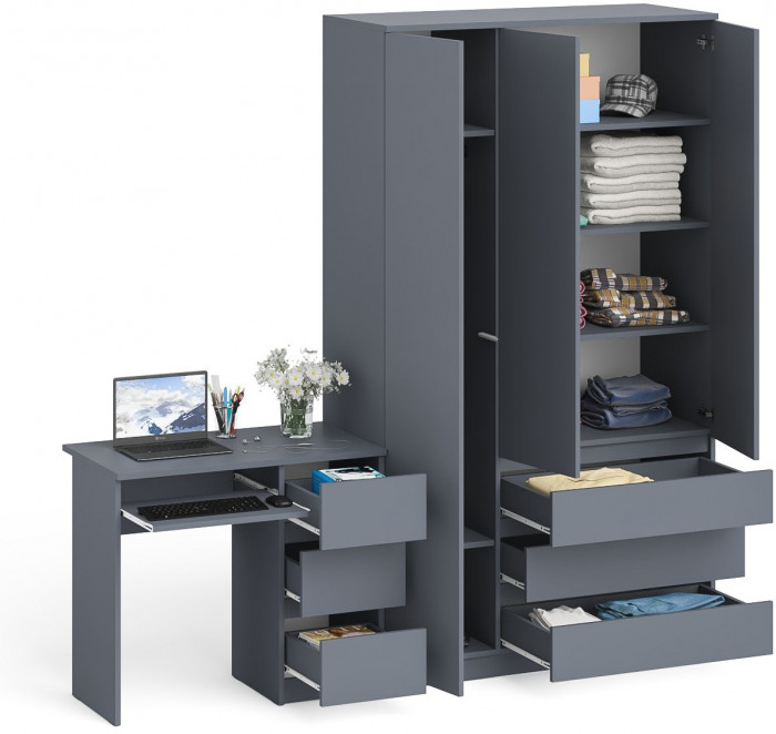 Мори Стол компьютерный МС-6 правый + Шкаф МШ1200.1, цвет графит, ШхГхВ 210,4х50,4х209,6 см., выдвижные ящики справа, НЕ универсальная сборка