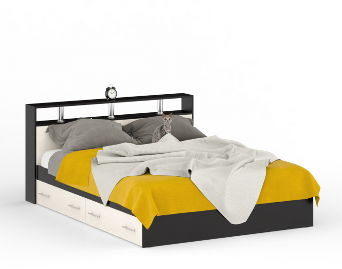 Камелия спальня № 9 Кровать с ящиками 1600 + Две тумбы + Стол космет. + Зеркало + Шкаф 4-х, цвет венге/дуб лоредо, сп.м. 1600х2000 мм., б/м, осн. есть