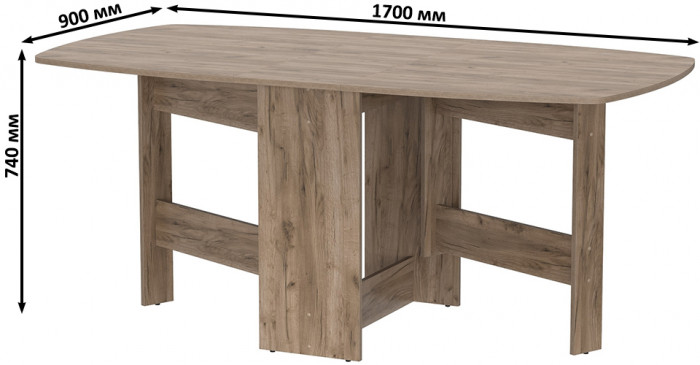 Стол-книжка раскладной 1-65М1дкт, цвет дуб крафт табачный, ШхГхВ 170х90х74 см., 30х90х74 см. сложенный
