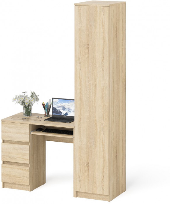Мори компьютерный стол МС-6 левый + Пенал МШ400.1, дуб сонома