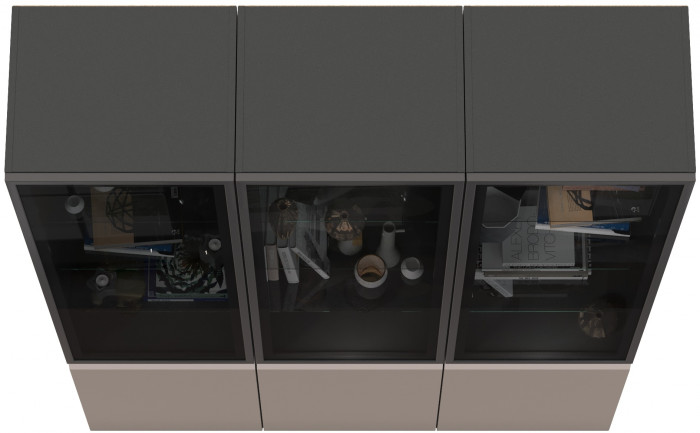 Сидней 13.201 Шкаф-витрина 3 штуки, корпус: антрацит/фасады: МДФ веллюто капучино/прозр. стекло с серой тонир.
