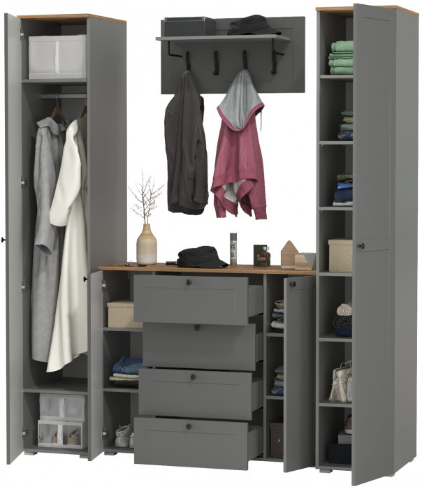 Остин Прихожая 33, цвет серый графит/дуб крафт золотой, ШхГхВ 200х54,3х229,6 см., универсальная сборка