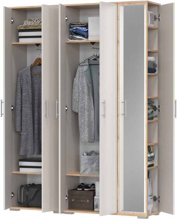 Прихожая Домино-мини + Шкаф для одежды Домино, цвет дуб крафт золотой/кашемир серый, ШхГхВ 148х36х202 см., универсальная сборка
