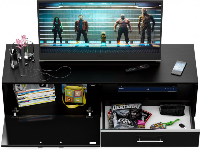 Тумба под ТВ Ларго 1, корпус венге/фасады МДФ чёрный глянец