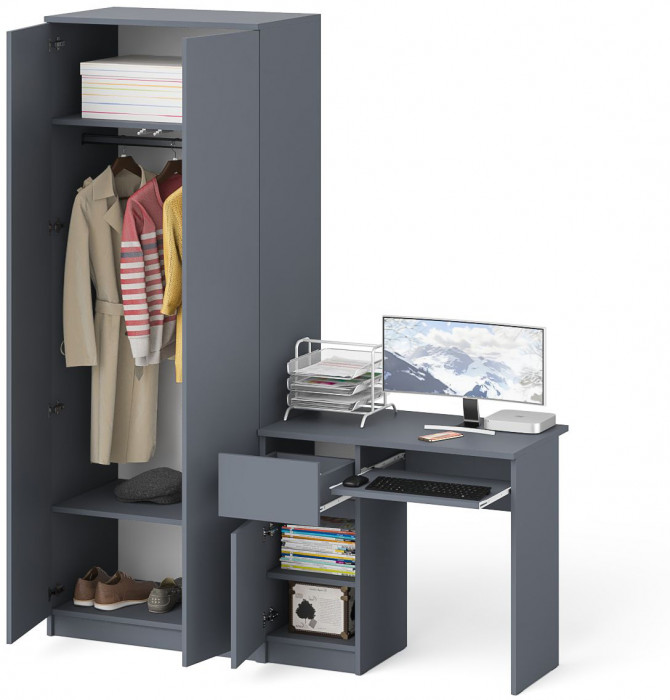 Мори компьютерный стол МС-1 левый + Шкаф МШ800.1, графит