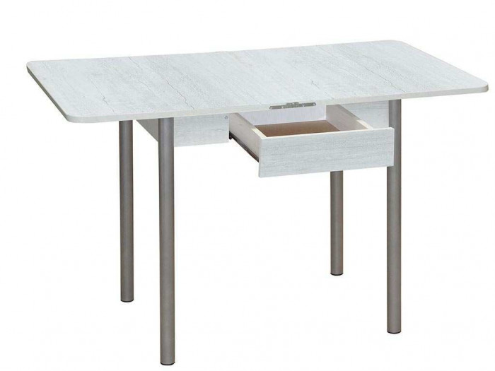 Эко 80х60 стол обеденный раскладной с ящиком / бетон белый/металлик