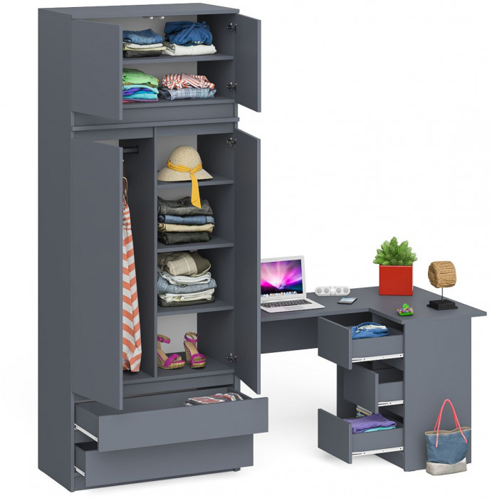 Мори компьютерный стол МС-16 правый + Шкаф МШ900.1 + Антресоль МА900.1, графит