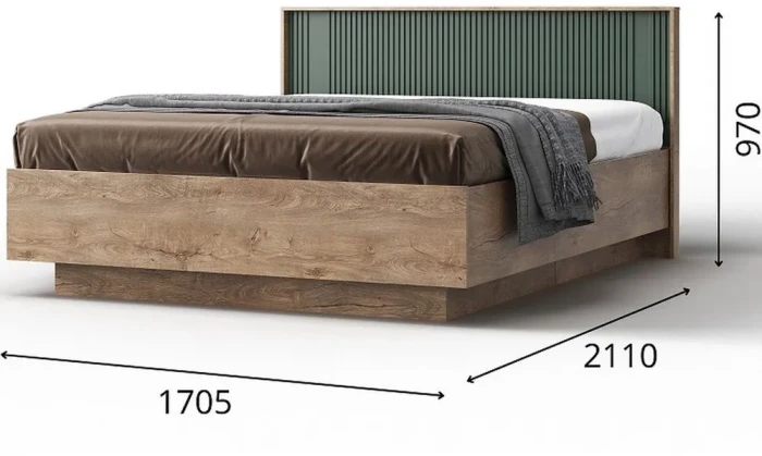 Кровать 160х200 "Герта" с щитовым основанием - Дуб канзас/Зеленый матовый