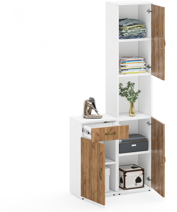 Лидер-8 Пенал + Тумба МД 3.15, белый шагрень/крафт золото