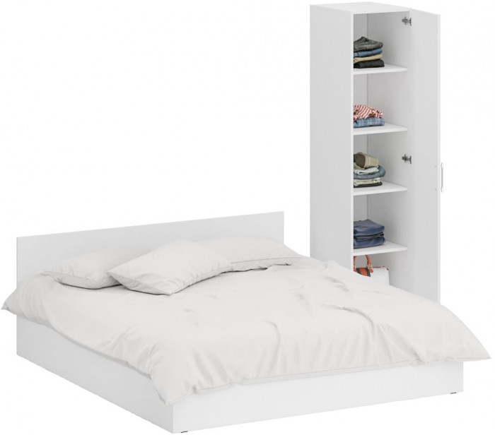Кровать 1800 + Пенал Стандарт, цвет белый, ШхГхВ 183,5х203,5х70 + 45х52х200 см., сп.м. 1800х2000 мм., без матраса, основание есть