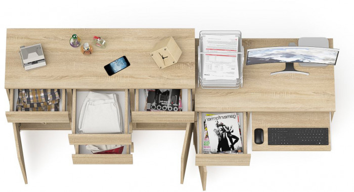 Мори Стол компьютерный МС-1 левый + Комод МК1200.4, цвет дуб сонома, ШхГхВ 210,4х50х94 см., выдвижной ящик слева, НЕ универсальная сборка