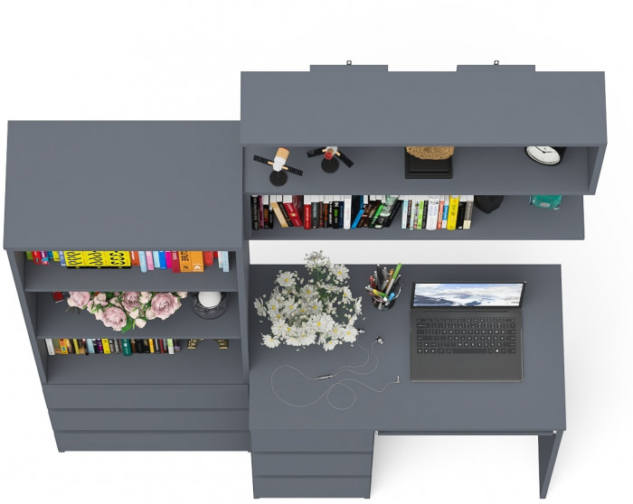 Мори компьютерный стол МС-6 левый + Стеллаж МСТ600.3 + Полка 900, графит