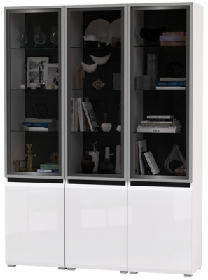 Сидней 13.201 Шкаф-витрина 3 штуки, корпус: белый/чёрный/фасады: МДФ белый глянец/прозр. стекло с серой тонир.