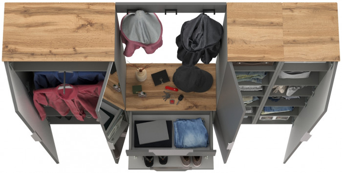 Октава Прихожая 30, цвет серый графит/дуб крафт золотой/фасады МДФ серый графит, ШхГхВ 193,7х35,4х197,6 см., универсальная сборка