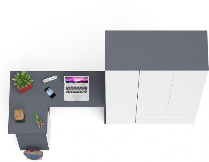 Мори компьютерный стол МС-16 левый + Шкаф МШ1200.1, графит/белый