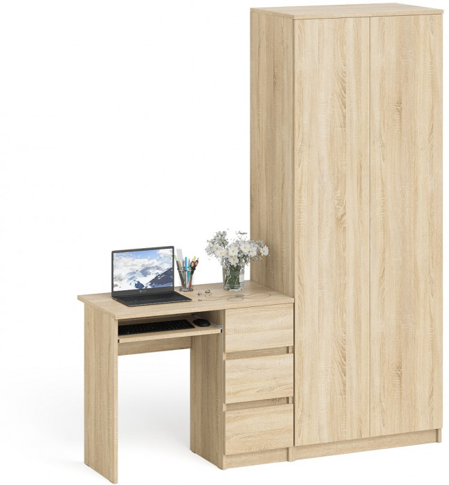 Мори компьютерный стол МС-6 правый + Шкаф МШ800.1, дуб сонома