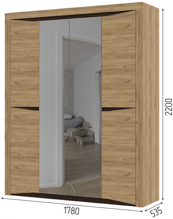 Спальня "Паола" ШК 703 (1780х2200х532 мм) дуб крафт золото