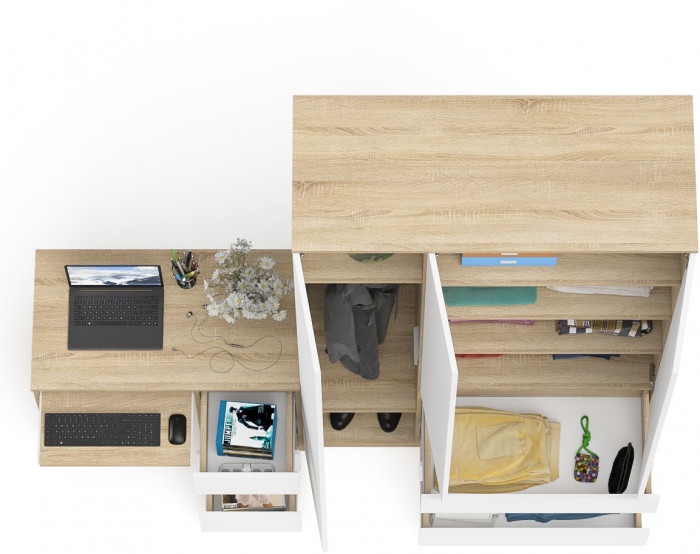 Мори Стол компьютерный МС-6 правый + Шкаф МШ1200.1, цвет дуб сонома/белый, ШхГхВ 210,4х50,4х209,6 см., выдвижные ящики справа, НЕ универсальная сборка