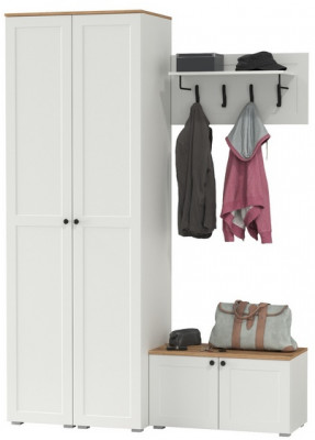 Остин Прихожая 37, цвет белый шагрень/дуб крафт золотой, ШхГхВ 160х54,3х229,6 см., универсальная сборка