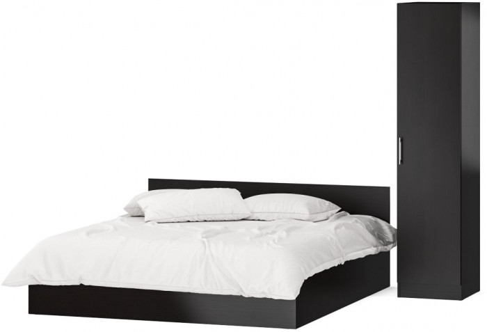 Кровать 1800 + Пенал Стандарт, цвет венге, ШхГхВ 183,5х203,5х70 + 45х52х200 см., сп.м. 1800х2000 мм., без матраса, основание есть