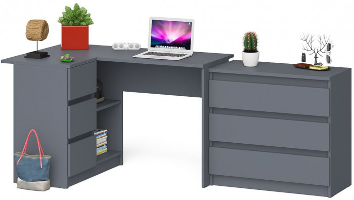 Мори компьютерный стол МС-16 левый + Комод МК800.1, графит
