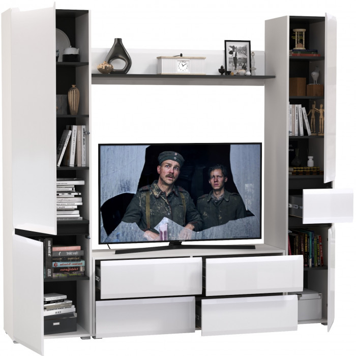 Сидней Комплектация № 053, корпус: белый/чёрный/фасады: МДФ белый глянец