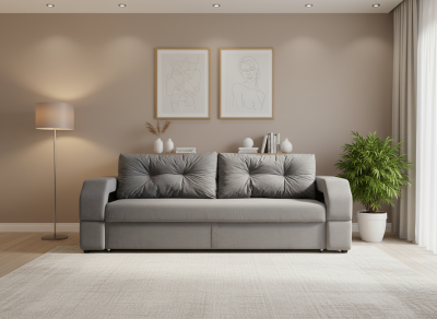 Диван-еврокнижка Манчестер, пружинный блок, 150х195, подсветка, велюр серый