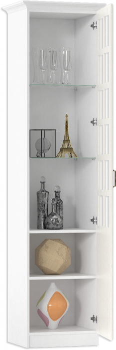 Ливерпуль Шкаф-витрина + карниз, ясень ваниль/белый