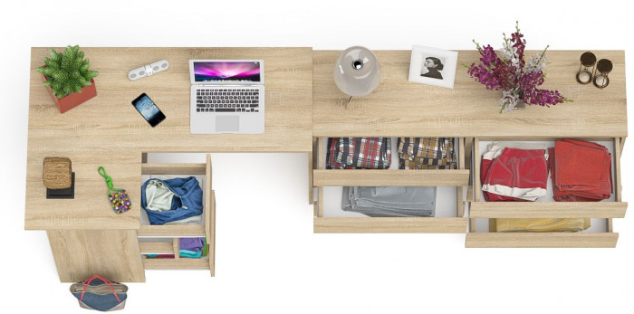 Мори компьютерный стол МС-16 левый + Комод МК1380.6, дуб сонома