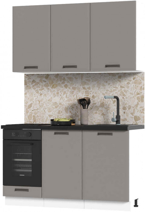 Кухня Призма 1,4 м белый/асфальт суперматовый (столешница - кастилло темный)