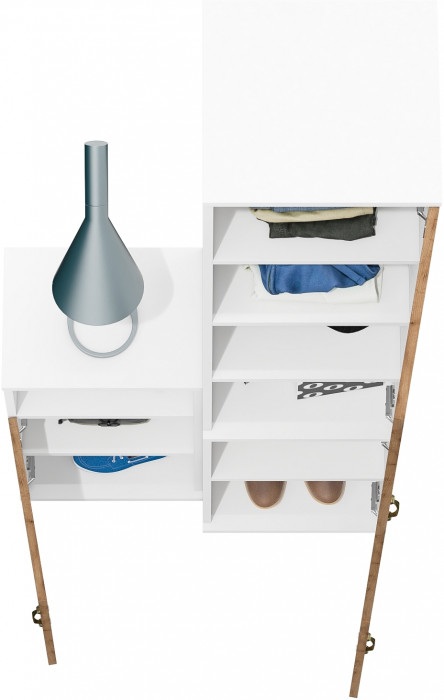 Лидер-8 Пенал МД 22Б + Тумба МД 3.19, цвет белый шагрень/крафт золото, ШхГхВ 80х37,5х190 см., универсальная сборка