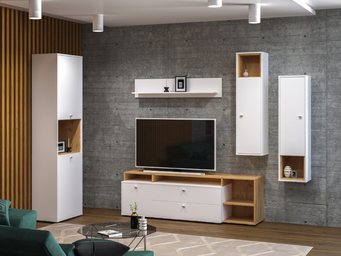 Бэль № 04, цвет дуб крафт золотой/белый премиум, ШхГхВ 300х43х200 см., ниша для ТВ 139х40х120 см., НЕ универсальная сборка