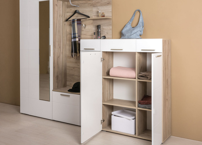 Лайн 13.121 Комод, дуб крафт серый/фасады МДФ белый глянец