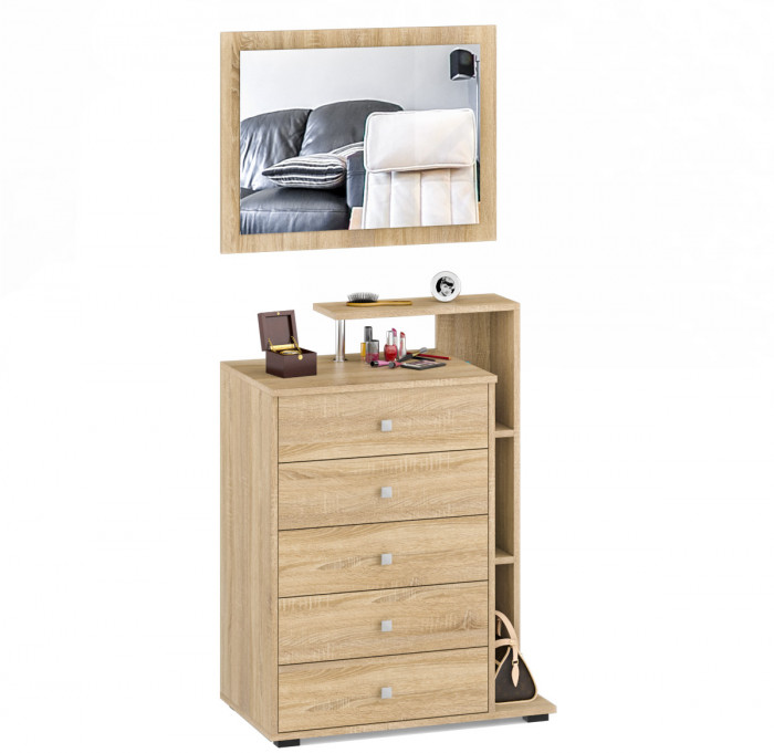 Камелия Комод + Зеркало, цвет дуб сонома, ШхГхВ 80х46,8х178 см., НЕ универсальная сборка