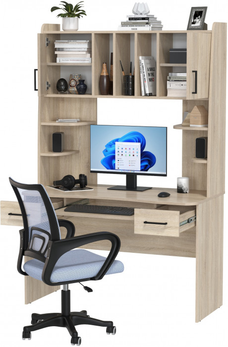 Стол 6-0604 Бета + кресло 103 серое, цвет дуб сонома, ШхГхВ 120х60,5х183,5 см.