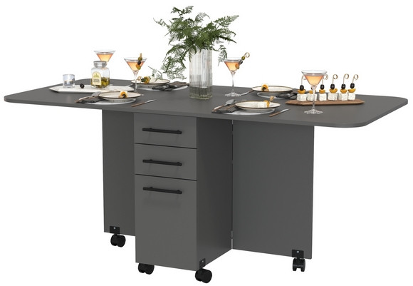 Стол-книжка с ящиками 1-6702граф, цвет графит, ШхГхВ 38х80х74 см. сложенный, разложенный два размера: 103/167х80х74 см.