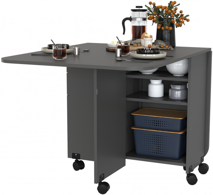 Стол-книжка с ящиками 1-6702граф, цвет графит, ШхГхВ 38х80х74 см. сложенный, разложенный два размера: 103/167х80х74 см.