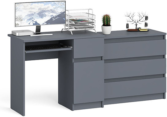 Мори компьютерный стол МС-1 правый + Комод МК800.1, графит