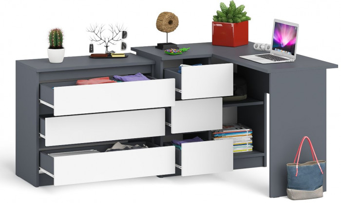 Мори компьютерный стол МС-16 левый + Комод МК800.1, графит/белый